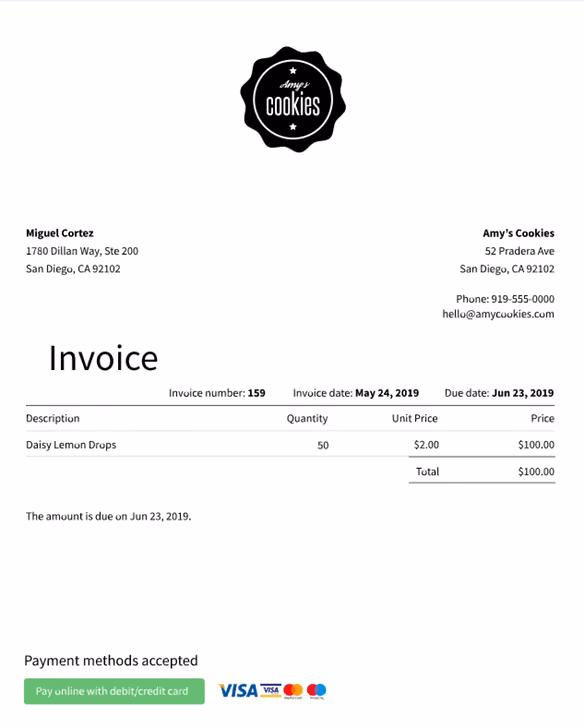 Sunrise invoice screenshot Invoice