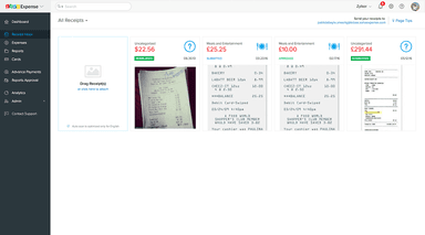 Zoho Expense Receipt Inbox