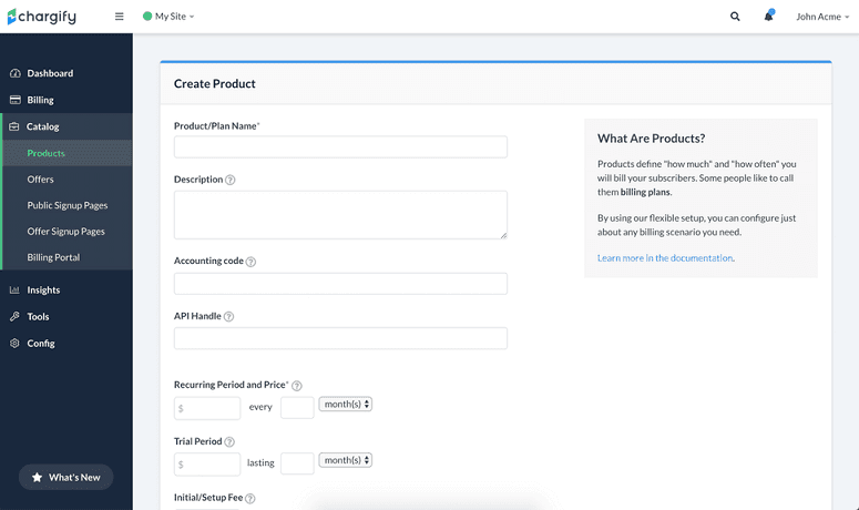 Chargify Create product