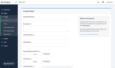 Chargify Create product