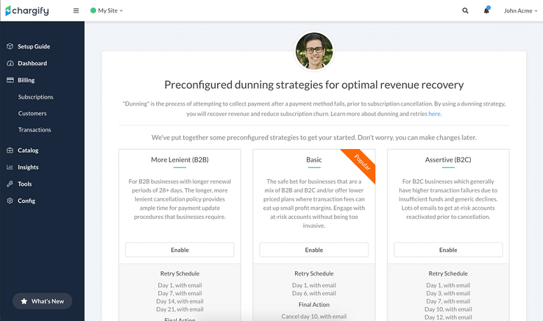 Chargify Dunning Strategies Subscription Management