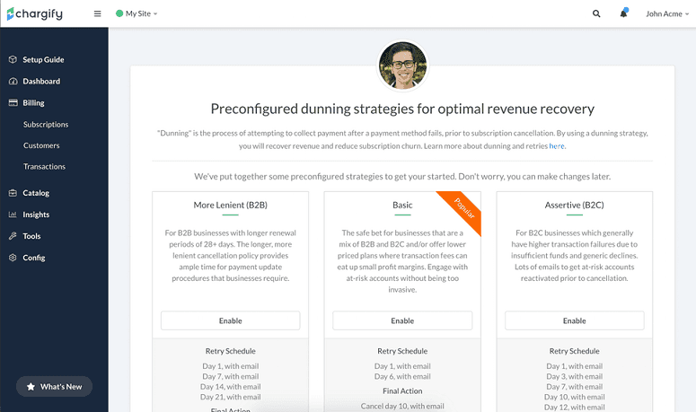 Chargify Dunning Strategies Subscription Management