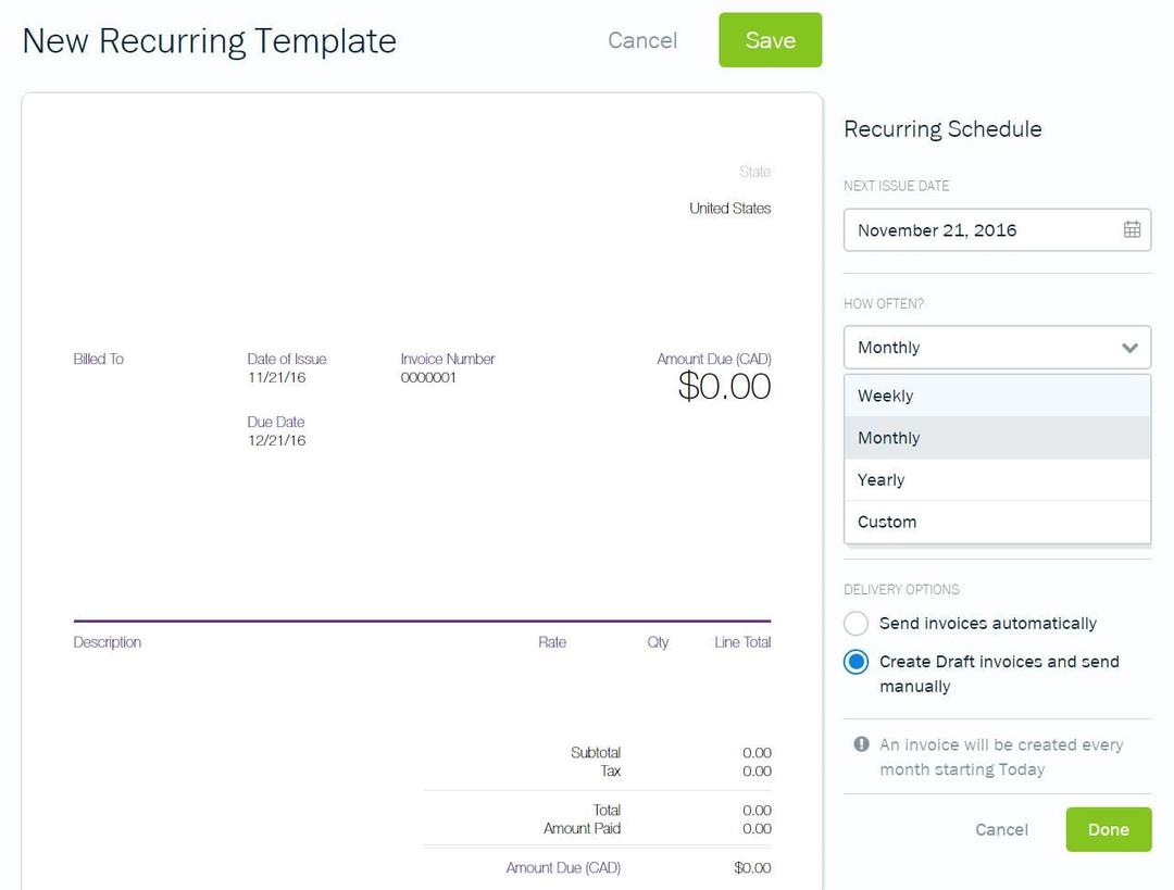 Recurring invoice