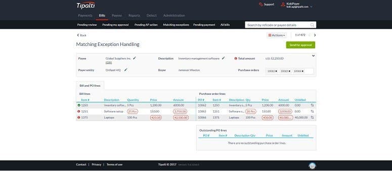 Tipalti Matching Exception Handling
