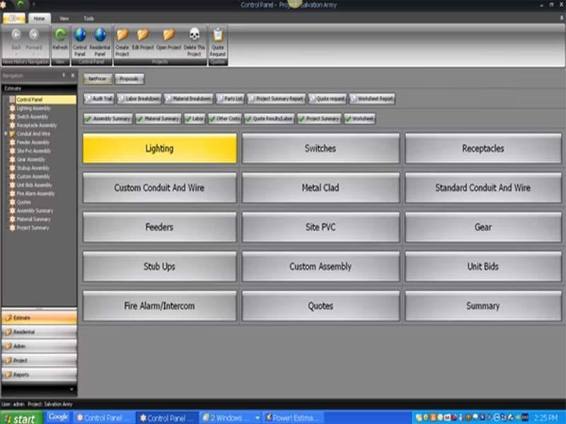 Best Bid Electrical Estimating Software Control panel