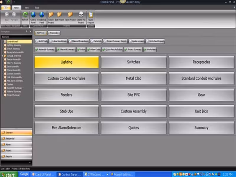 Best Bid Electrical Estimating Software Control panel