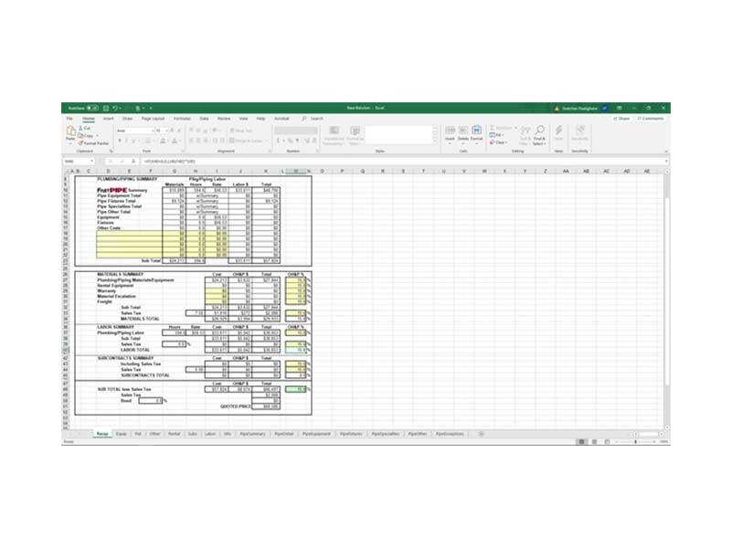FastPIPE Software Excel Sheet