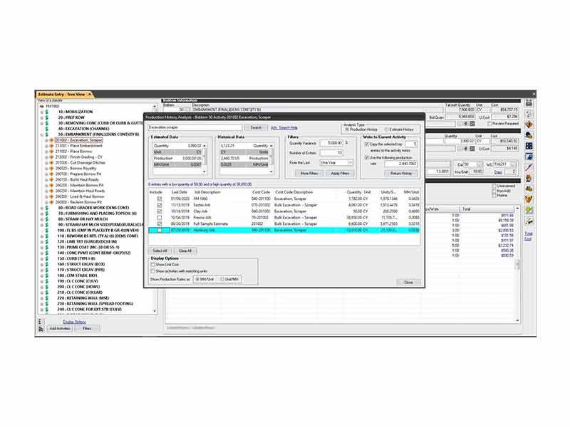 HeavyBid Software Estimates spreadsheet