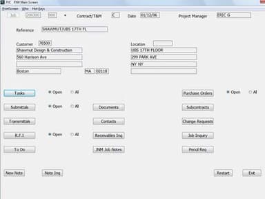 Project Management Main Screen