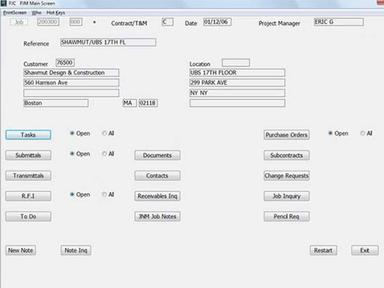 Project Management Main Screen