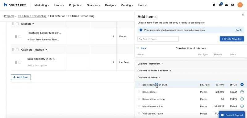 Houzz Pro Software Add Items