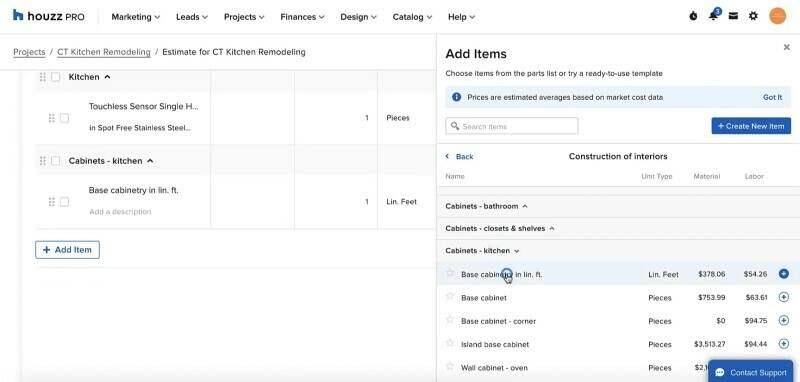 Houzz Pro Software Add Items