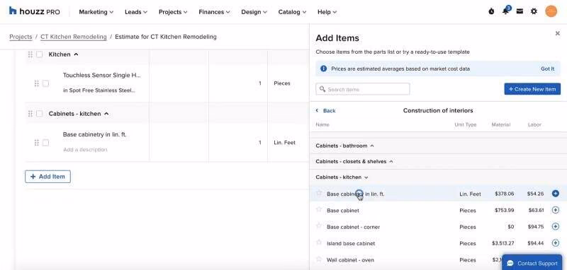 Houzz Pro Software Add Items
