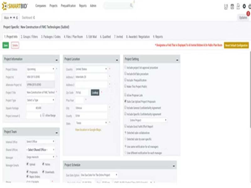 SmartBid Software Dashboard