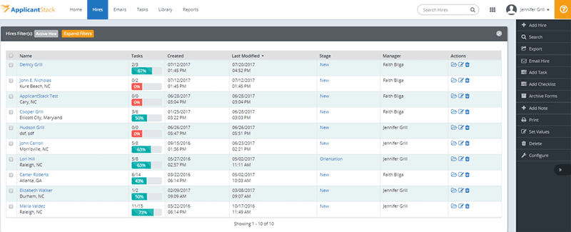 ApplicantStack Hires Filtering
