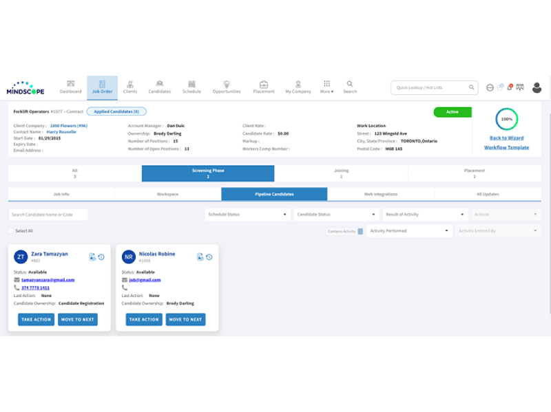 Job Order - Pipeline Candidates