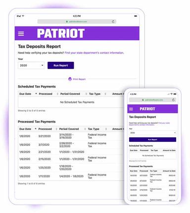 Patriot Payroll Tax deposits report