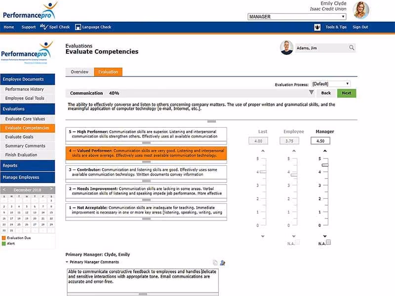 Performance Pro Evaluate competencies