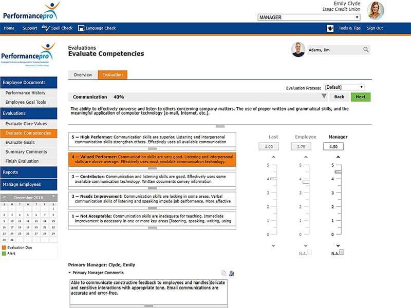 Performance Pro Evaluate competencies