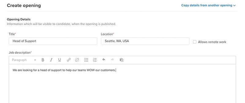 Recruiterbox Create opening