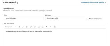 Recruiterbox Create opening