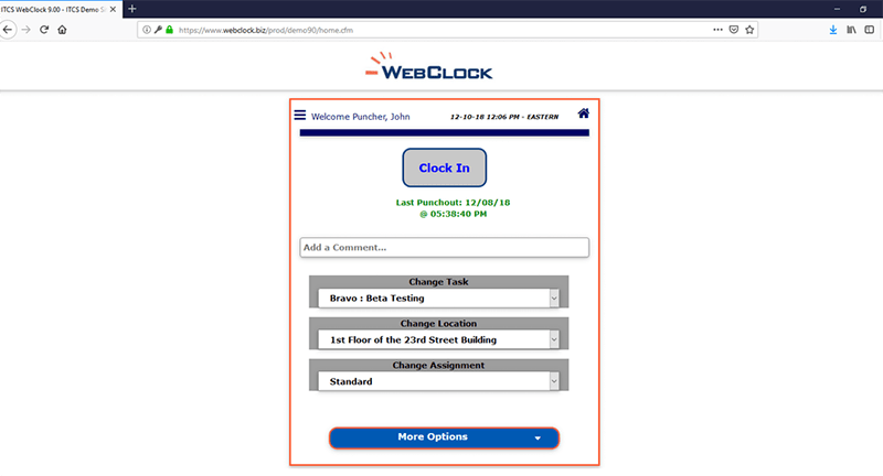 Webclock Management App Punch-In