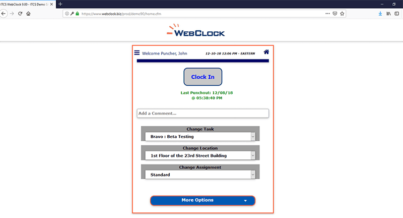 Webclock Management App Punch-In