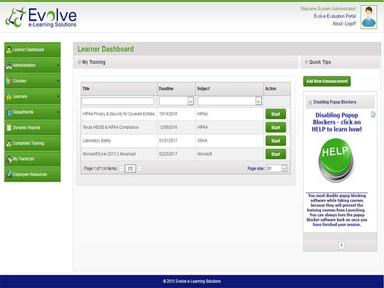 Evolve LMS Learner dashboard