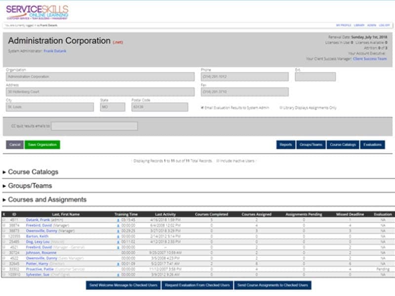 ServiceSkills.com - Admin Panel View