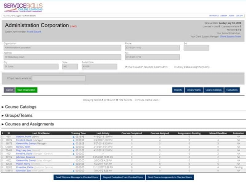 ServiceSkills.com - Admin Panel View