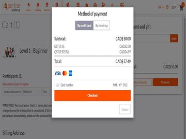 uxpertise LMS Quick, secure and flexible checkout with payment by credit card,Apple Pay Google Pay, and by invoicing.