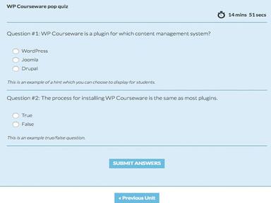 WP Courseware timed quiz