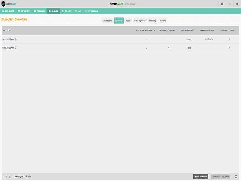 scormNEXT Licensing Management