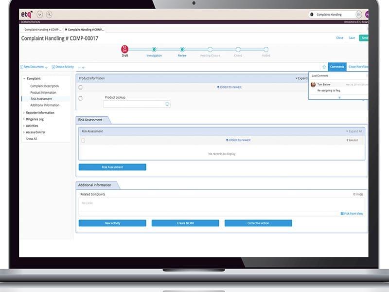 ETQ Reliance Complaints Handling Workflow