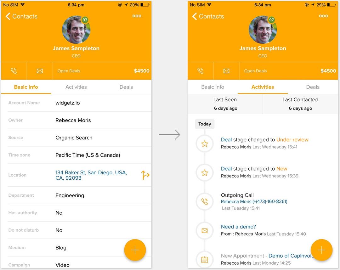 Freshsales Mobile view