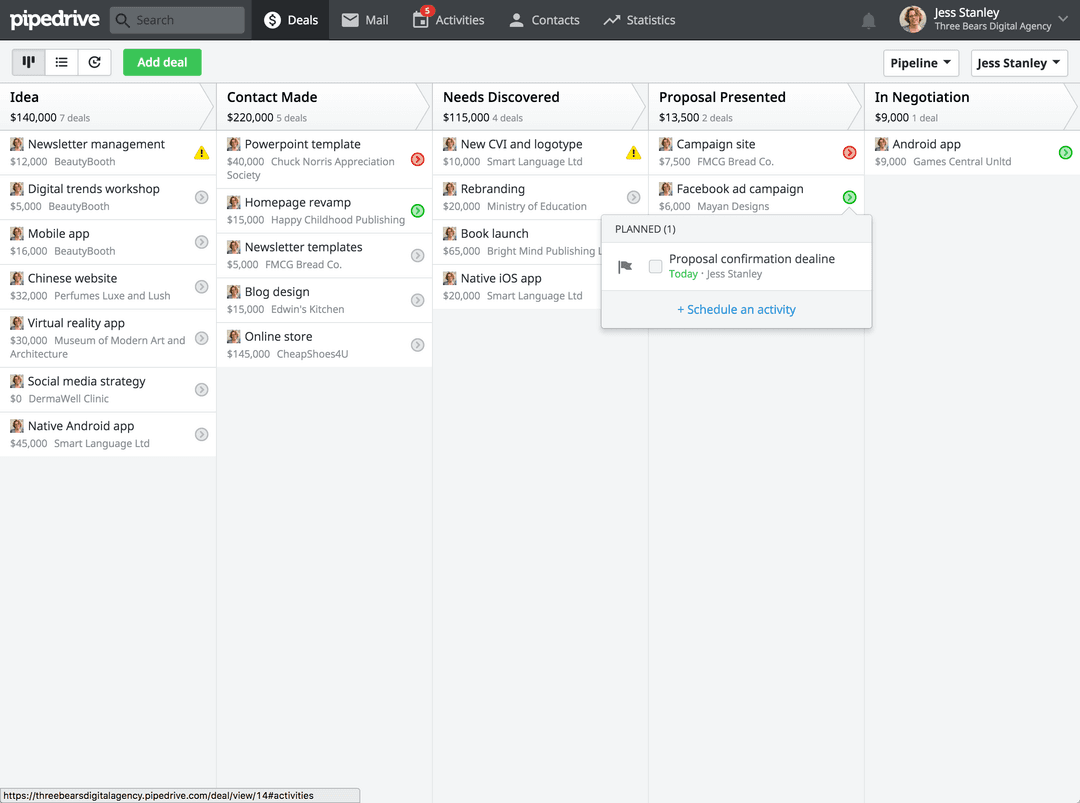 Pipedrive CRM Deals