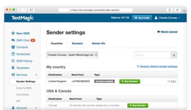 TextMagic Sender Settings