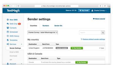 TextMagic Sender Settings