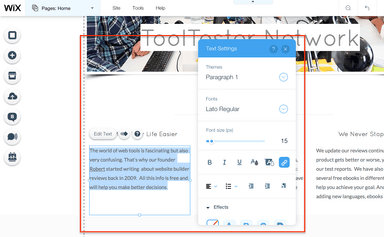 Wix Website Builder Text Editor