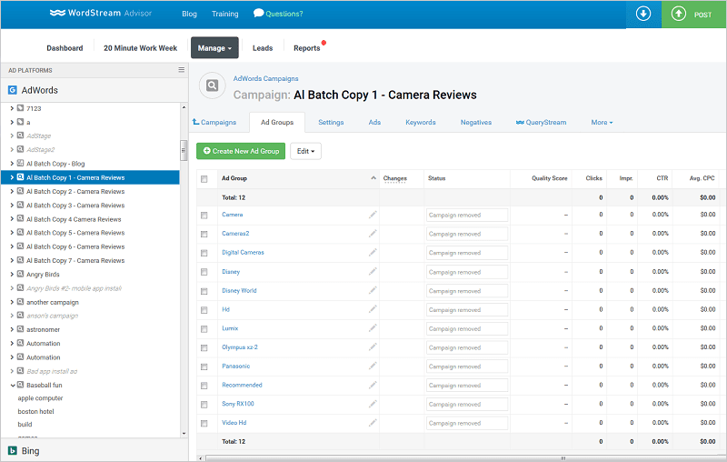 WordStream Managing Campaigns