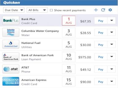 Quicken Manage Bills