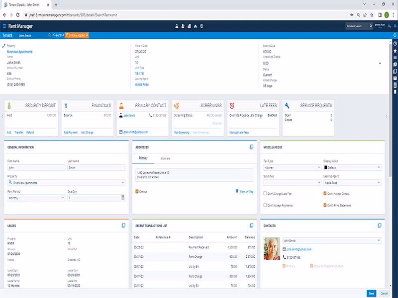 Rent Manager Dashboard View