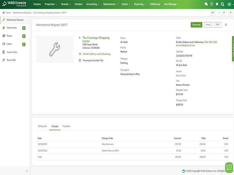 Online maintenance requests submitted by tenants