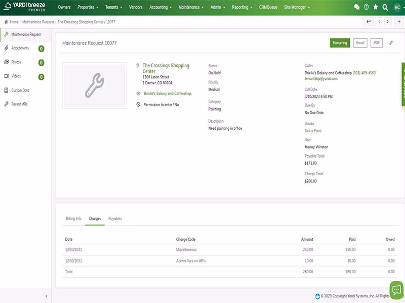 Online maintenance requests submitted by tenants