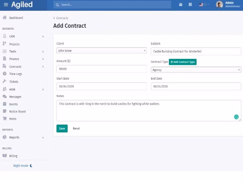 Agiled Software add contract