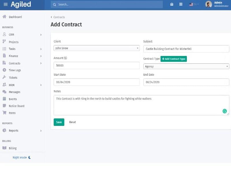 Agiled Software add contract