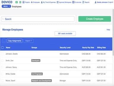 Dovico Software Manage Employees