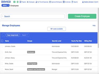 Dovico Software Manage Employees