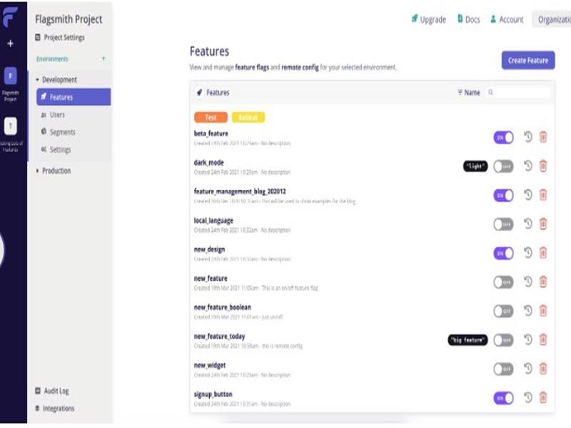 Flagsmith dashboard