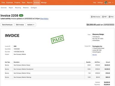 Harvest Software Invoices